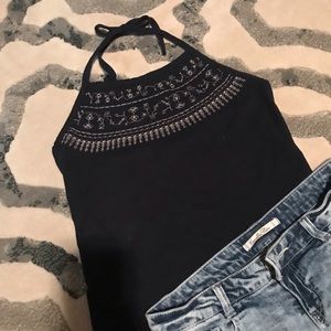 Polo Jeans Co Navy Blue Crop Halter Embroidery